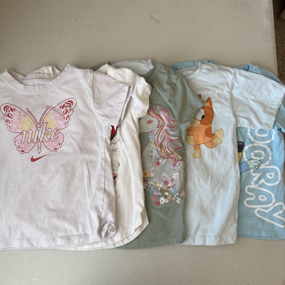 Lot of 5 Girls Toddler Graphic Tees Nike Bluey Minnie Mouse Garanimals 4-5T